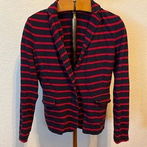 J CREW ~ Women’s 100% Cotton Striped Blue and Red Two Button Blazer